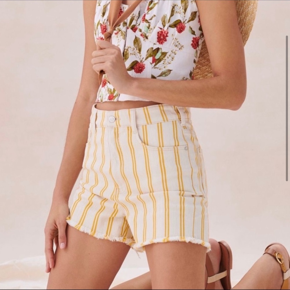Anthropologie Sunny Yellow Striped Denim Shorts